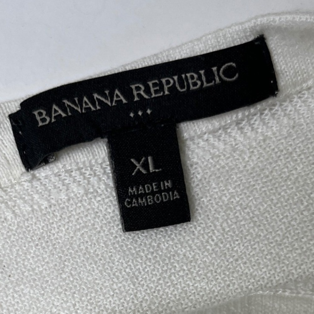 Relaxed Ivory V Neck Knit Sweater Banana Republic Oversized Drop Shoulder XL - Picture 6 of 10